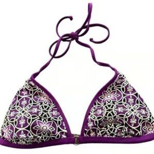 Converse Purple White Floral Bikini Top Swimsuit Size Med EUC #M-171